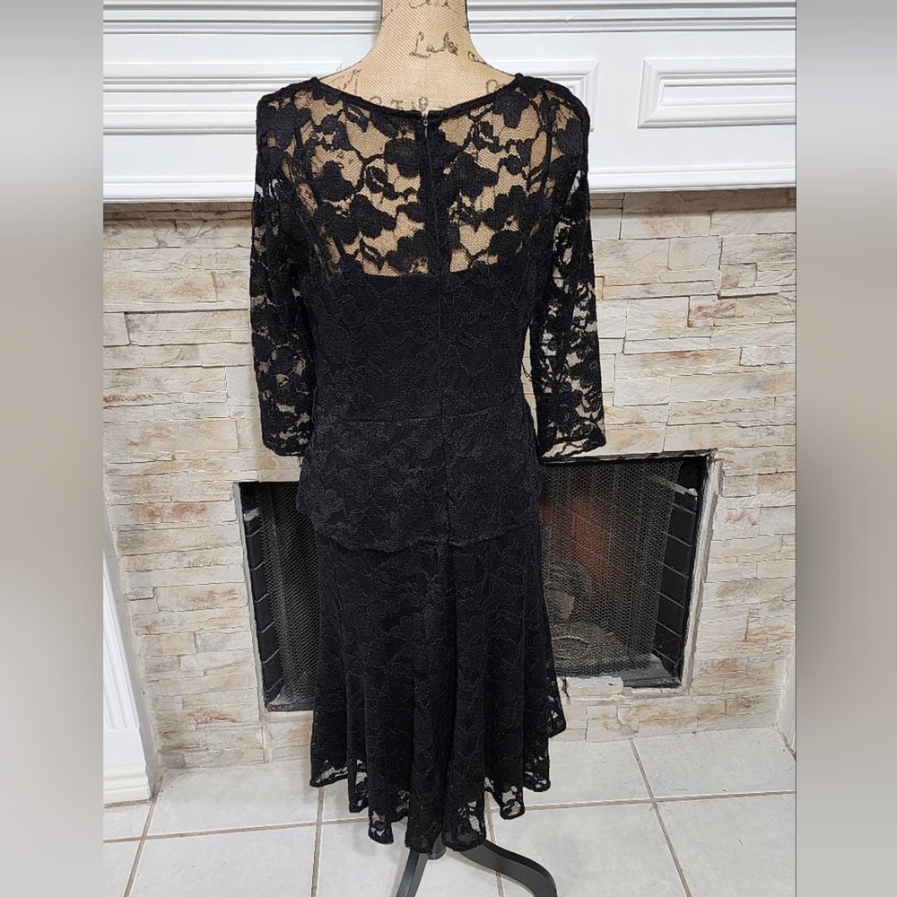 Leslie Fay vintage Black lace long sleeve 40s 50s vibes dress‎ size 8 medium - Picture 3 of 6